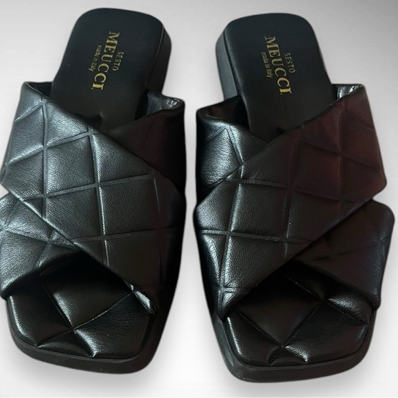 SESTO MEUCCI Jacoba Quilted Leather Slide Sandal In Black Romvos Size | EUC - Picture 4 of 12